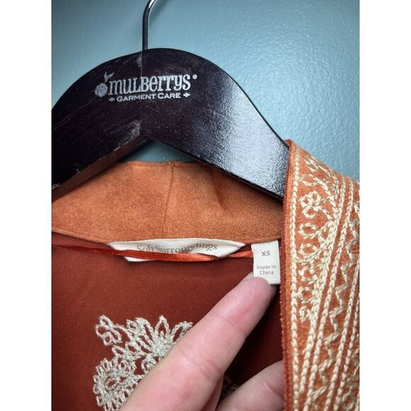 Soft Surroundings Womens Faux Suede Leona Duster Jacket Embroidered XS Pockets - Picture 2 of 8